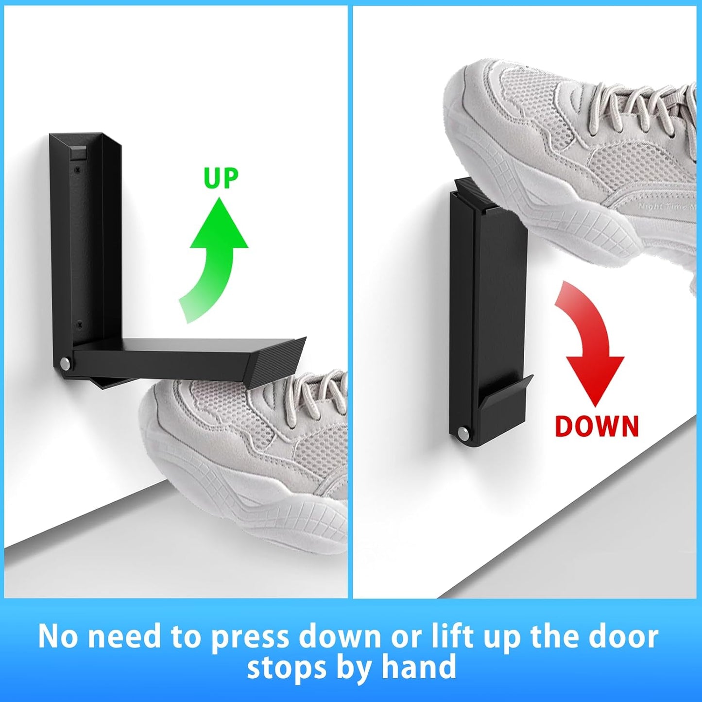 Black Folding Metal Door Stop Foot Operated No Drilling Installation V1258-DP02-BOL-106