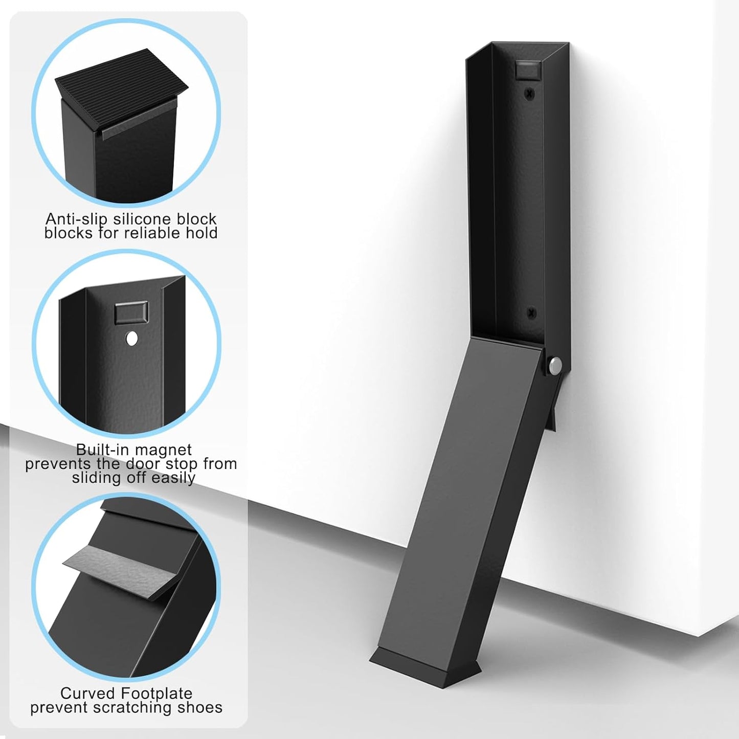Black Folding Metal Door Stop Foot Operated No Drilling Installation V1258-DP02-BOL-106