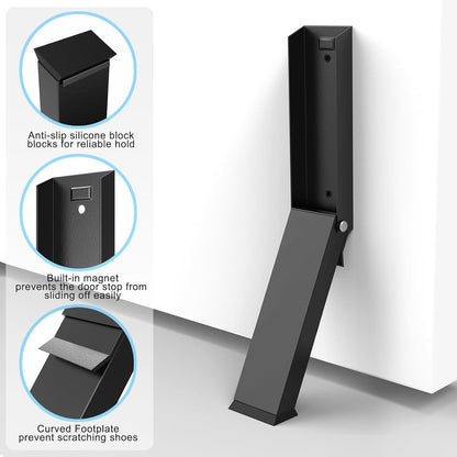 Black Folding Metal Door Stop Foot Operated No Drilling Installation V1258-DP02-BOL-106