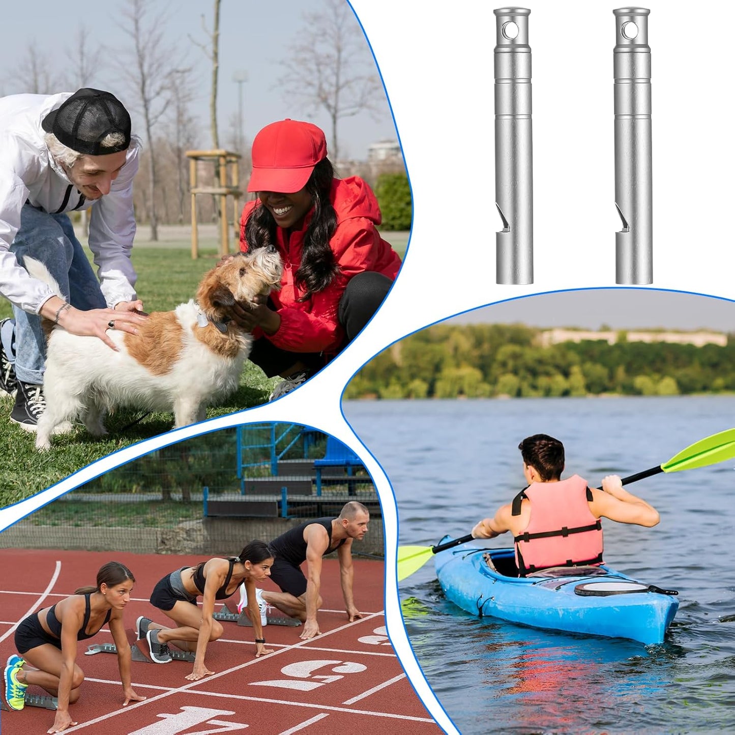2 Silver Double Loop Whistles for Camping Hiking Pet Training Sports V1258-DP02-BOL-107