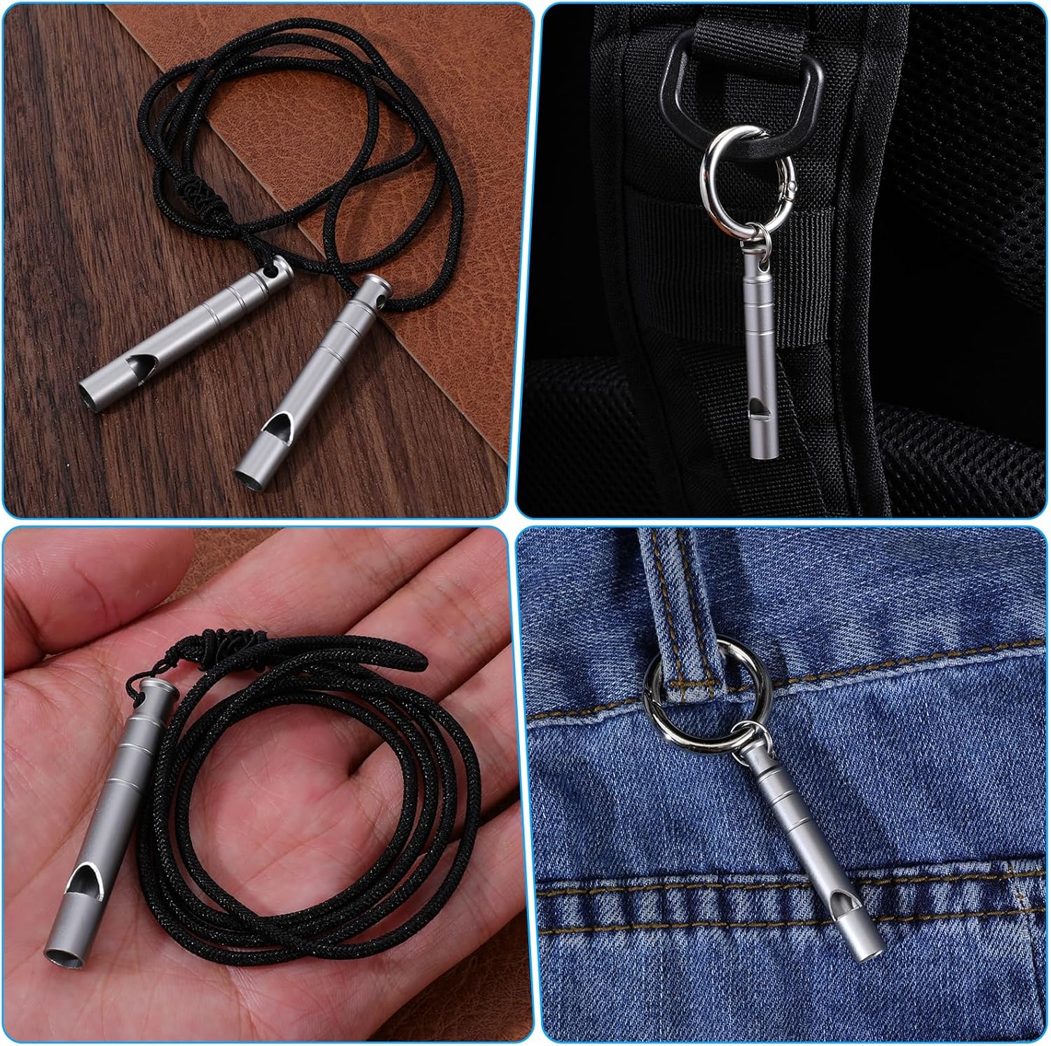 2 Silver Double Loop Whistles for Camping Hiking Pet Training Sports V1258-DP02-BOL-107