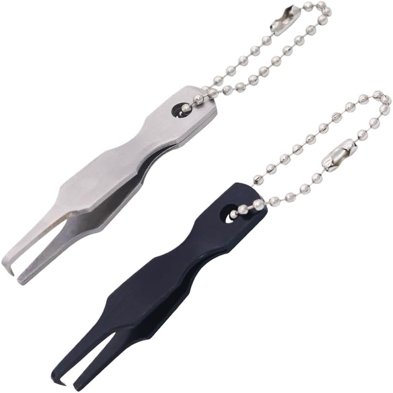 2 Pcs Split Ring Pliers Black & Silver Stainless Steel Fishing Pliers for Rigging and Bait with Keychain V1258-DP02-BOL-11
