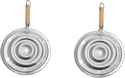 2 Pack Heat Resistant Pan Trivets Stainless Steel Table Mats with Wooden Handles and Hanging Ropes V1258-DP02-BOL-110