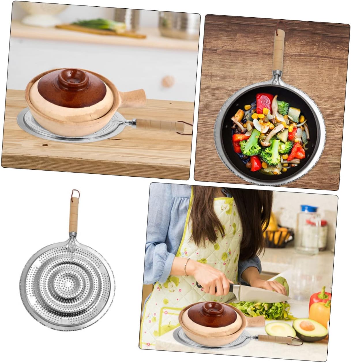 2 Pack Heat Resistant Pan Trivets Stainless Steel Table Mats with Wooden Handles and Hanging Ropes V1258-DP02-BOL-110