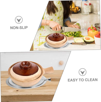 2 Pack Heat Resistant Pan Trivets Stainless Steel Table Mats with Wooden Handles and Hanging Ropes V1258-DP02-BOL-110