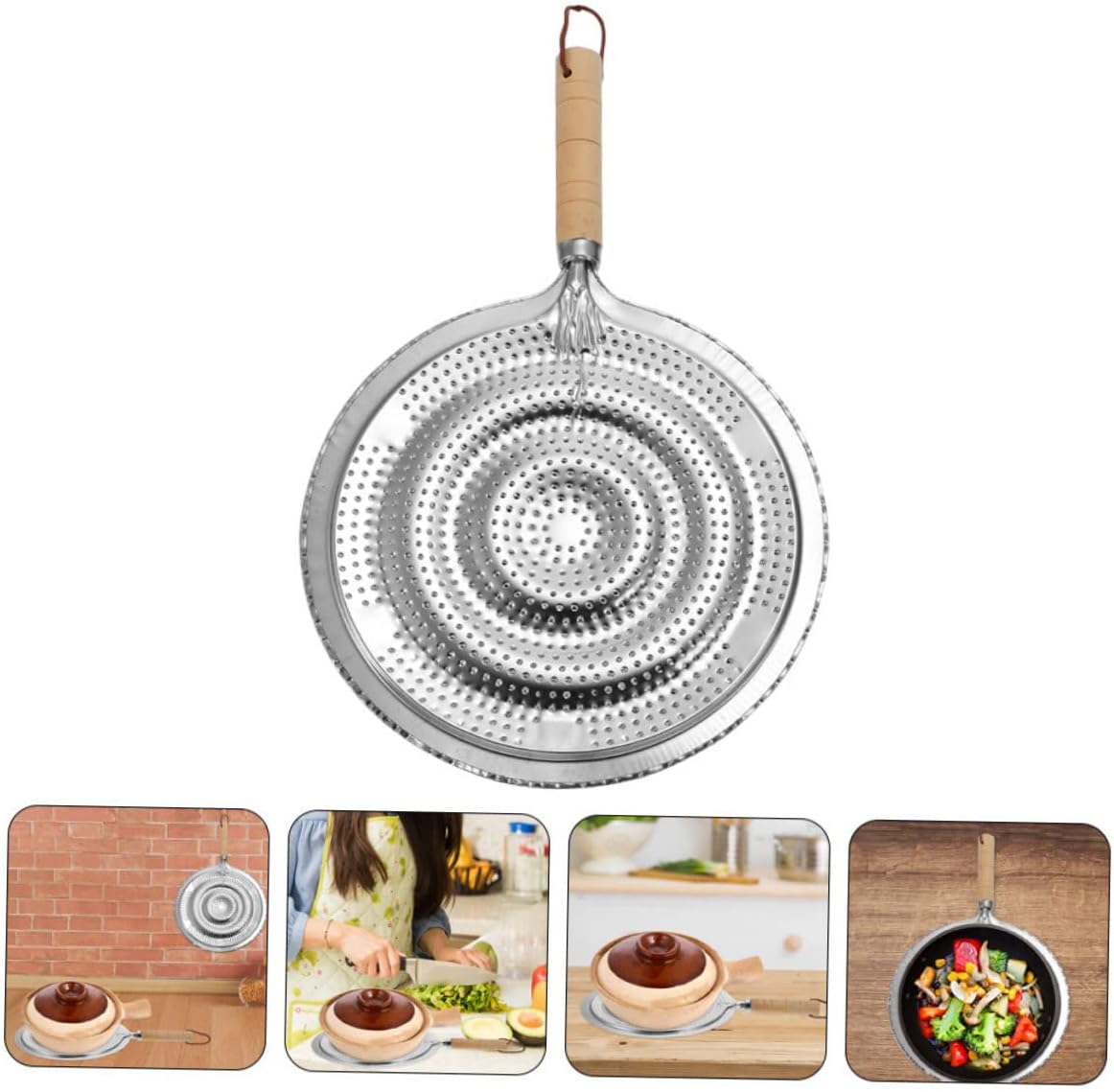 2 Pack Heat Resistant Pan Trivets Stainless Steel Table Mats with Wooden Handles and Hanging Ropes V1258-DP02-BOL-110