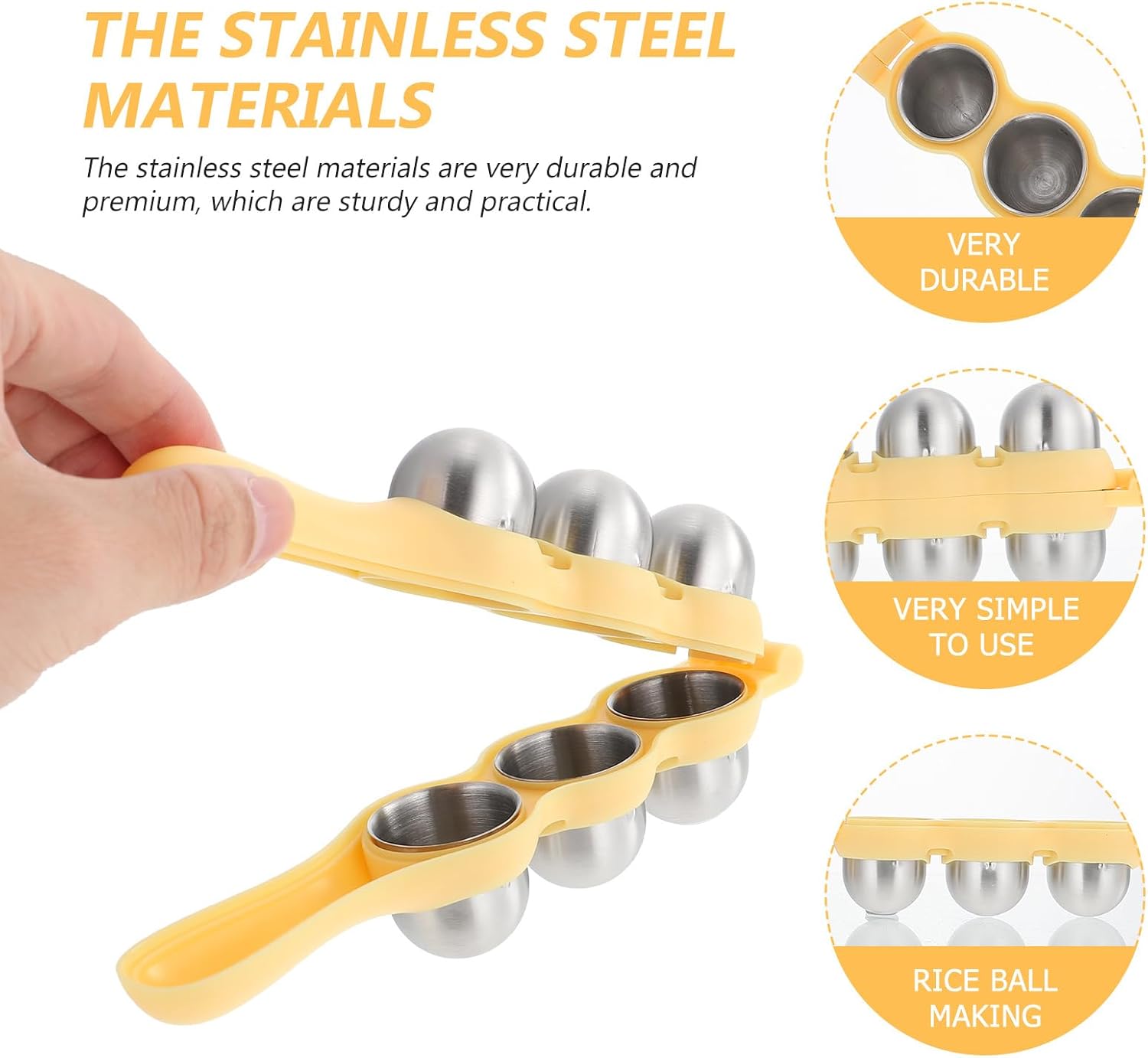Stainless Steel Rice Ball Maker Set Triangle Sushi Mold with Rice Paddle Non-Stick Riceball Shaker Tool Yellow V1258-DP02-BOL-113