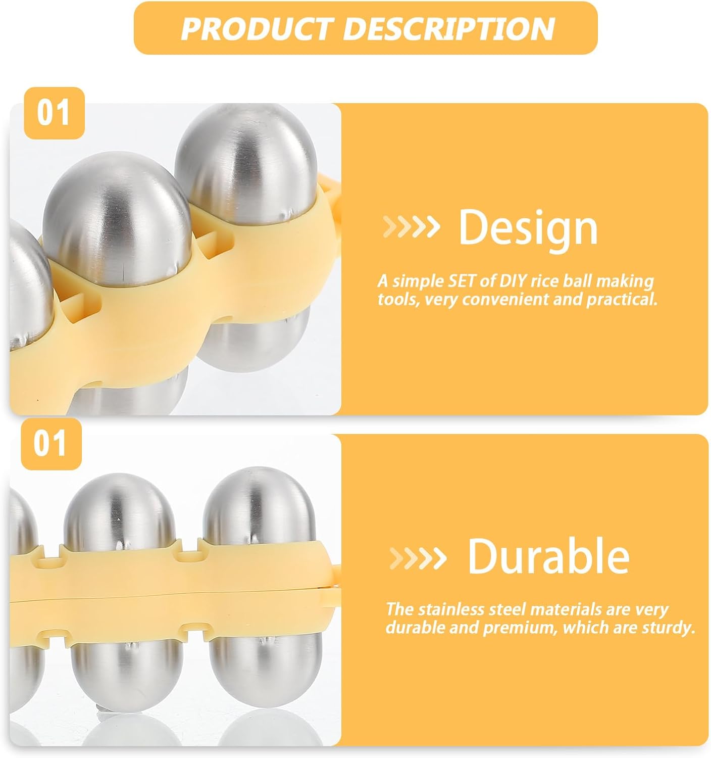 Stainless Steel Rice Ball Maker Set Triangle Sushi Mold with Rice Paddle Non-Stick Riceball Shaker Tool Yellow V1258-DP02-BOL-113