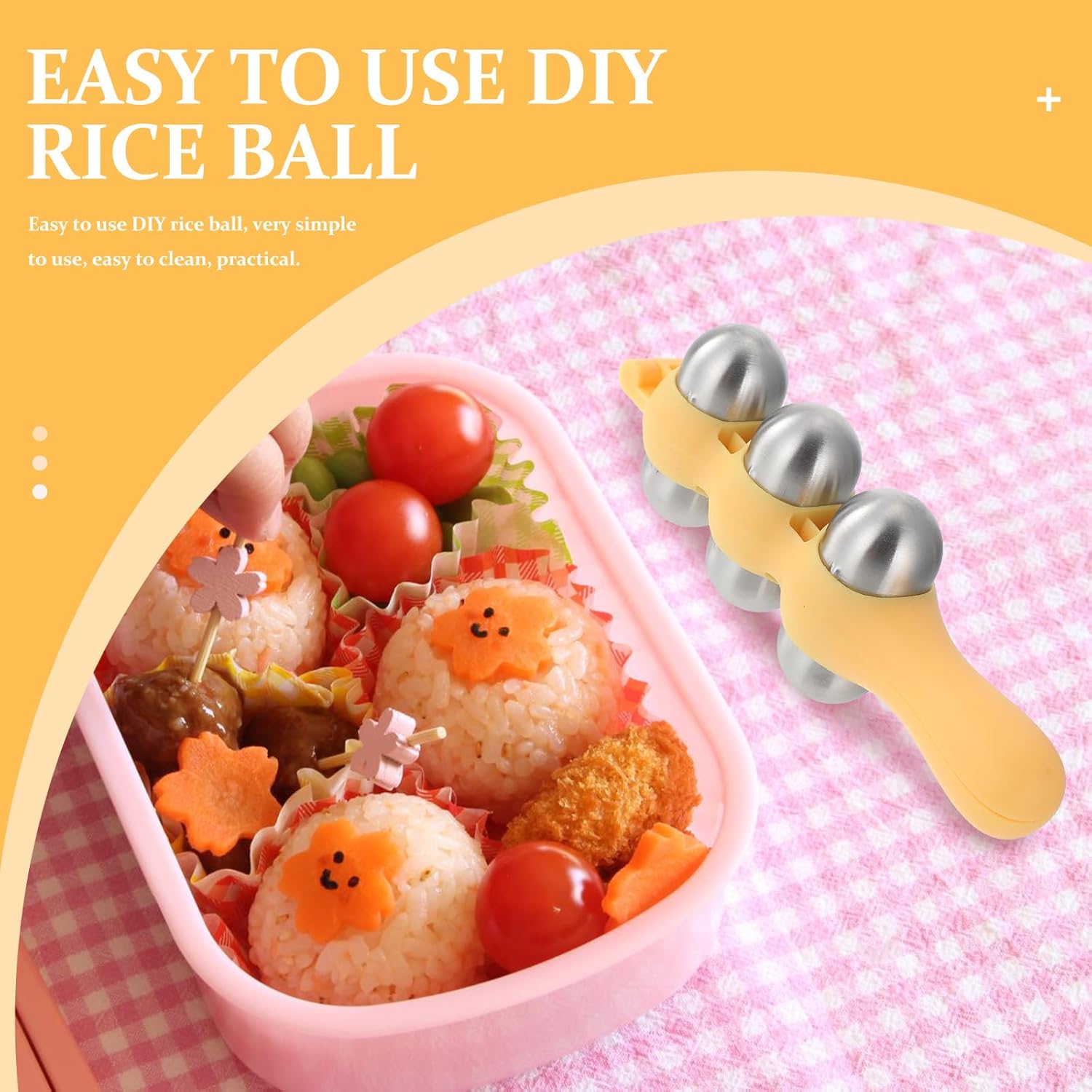 Stainless Steel Rice Ball Maker Set Triangle Sushi Mold with Rice Paddle Non-Stick Riceball Shaker Tool Yellow V1258-DP02-BOL-113
