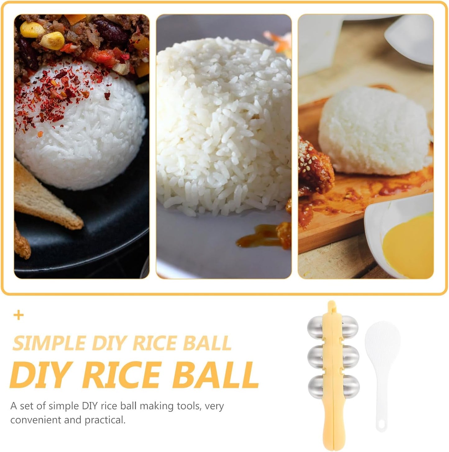 Stainless Steel Rice Ball Maker Set Triangle Sushi Mold with Rice Paddle Non-Stick Riceball Shaker Tool Yellow V1258-DP02-BOL-113