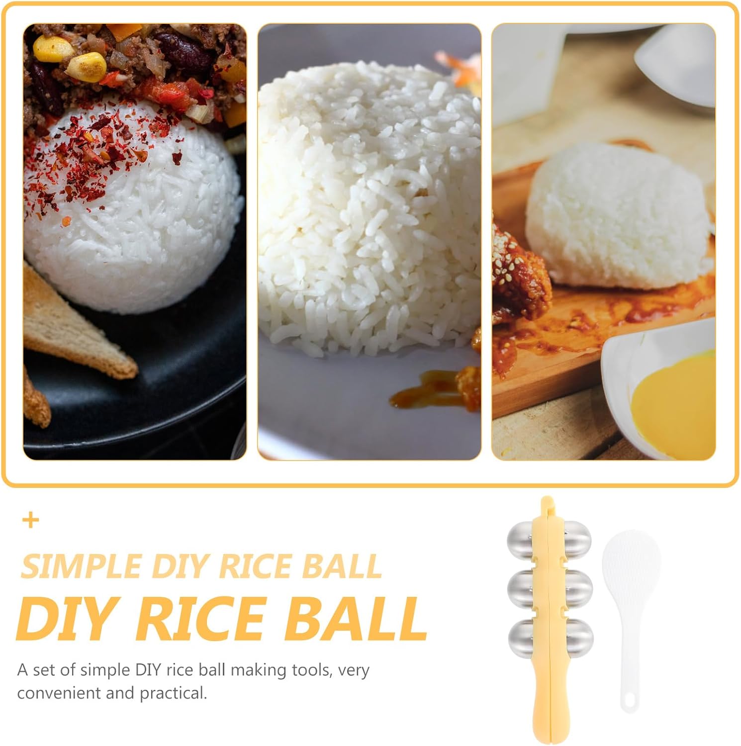 Stainless Steel Rice Ball Maker Set Triangle Sushi Mold with Rice Paddle Non-Stick Riceball Shaker Tool Yellow V1258-DP02-BOL-113