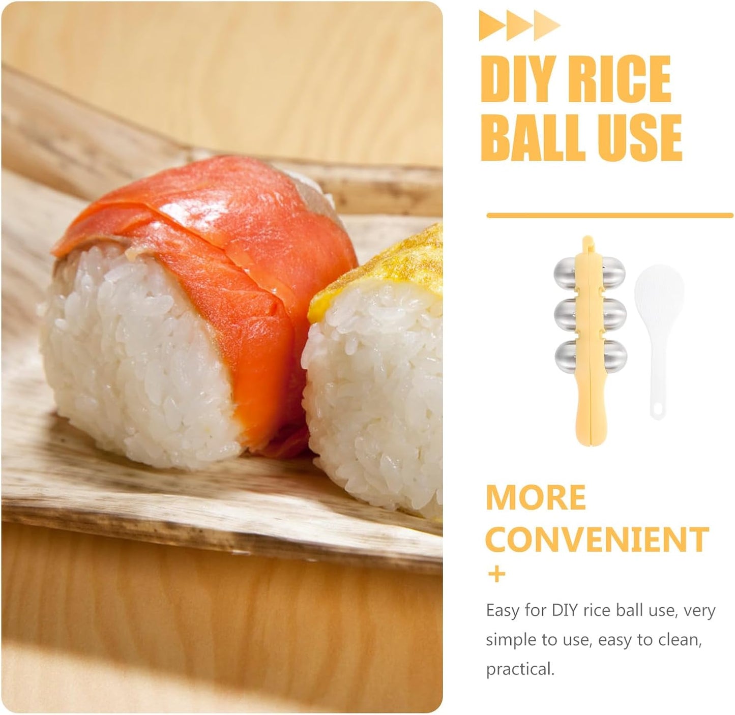 Stainless Steel Rice Ball Maker Set Triangle Sushi Mold with Rice Paddle Non-Stick Riceball Shaker Tool Yellow V1258-DP02-BOL-113