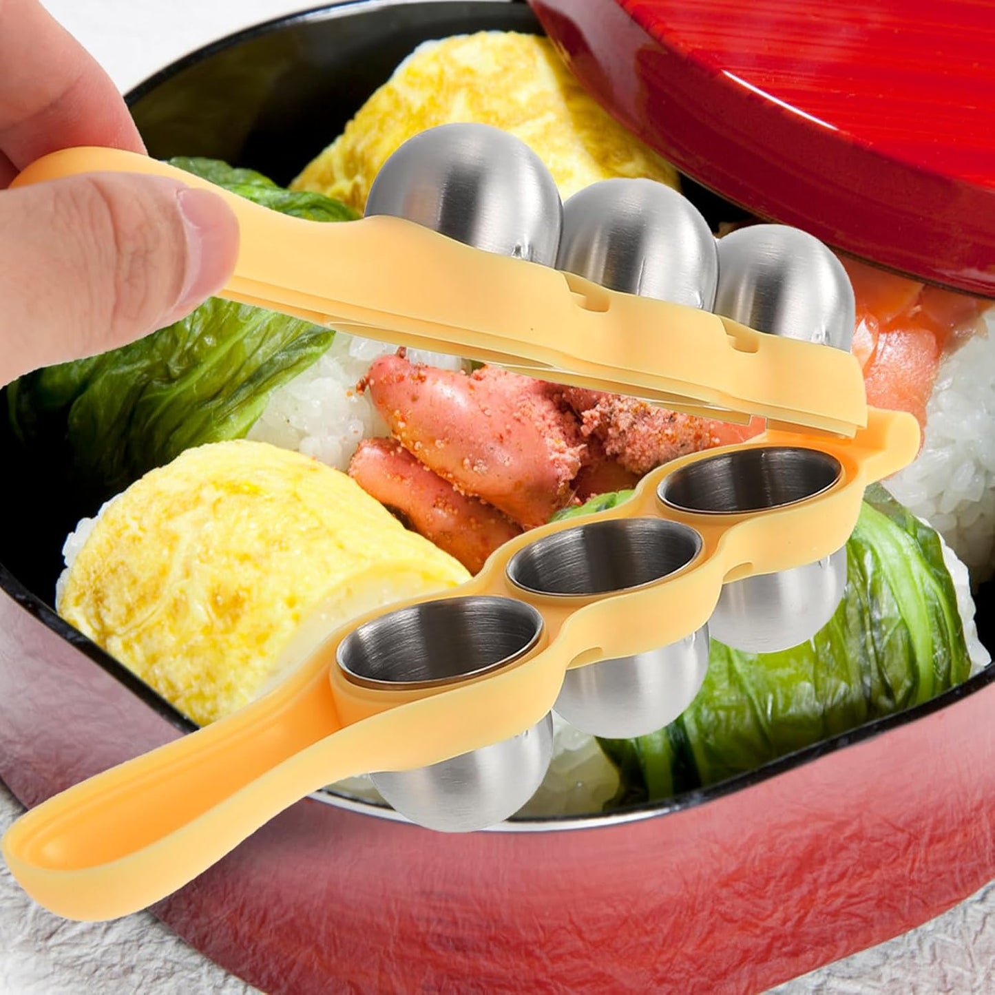 Stainless Steel Rice Ball Maker Set Triangle Sushi Mold with Rice Paddle Non-Stick Riceball Shaker Tool Yellow V1258-DP02-BOL-113