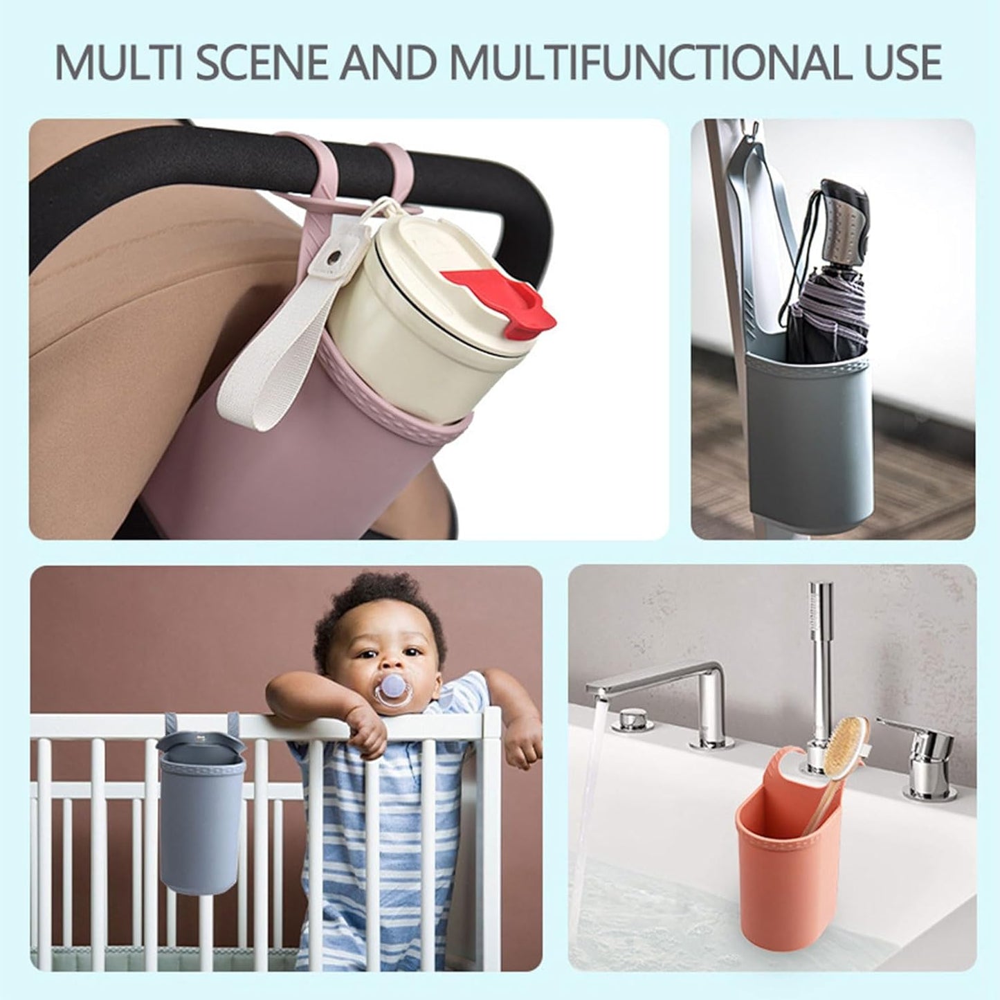 Universal Pink Stroller Silicon Cup Holder Hanging Storage Bag V1258-DP02-BOL-119