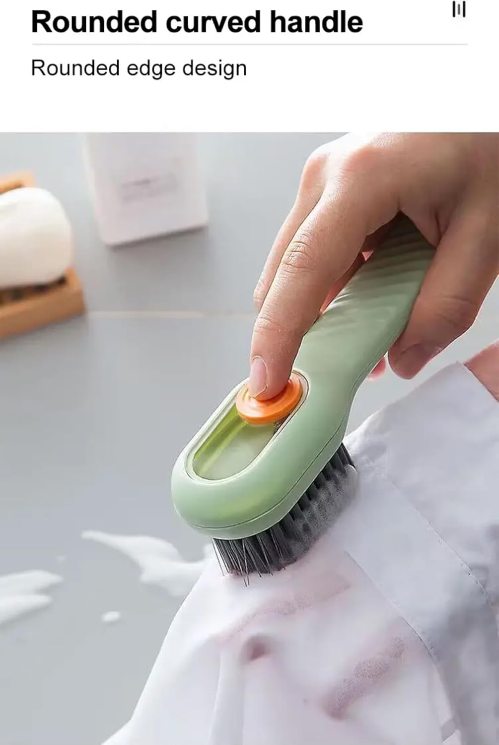 Green Soft Bristle Shoe Brush with Ergonomic Handle Multifunctional for Shoes and Clothing Hanging Design 1 V1258-DP02-BOL-121