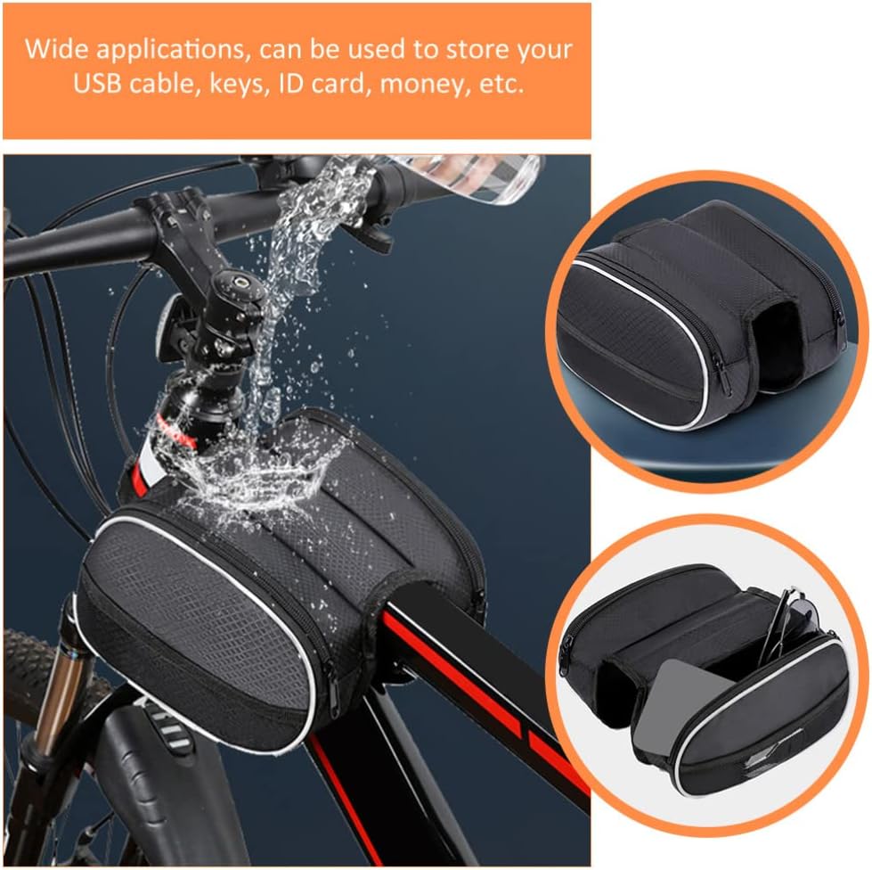 Waterproof Front Bike Frame Bag 19x12.5x6 cm Black V1258-DP02-BOL-123