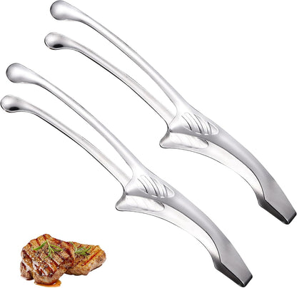 2 Pack Stainless Steel Tongs 29cm Long Handle for BBQ and Kitchen Use Silver V1258-DP02-BOL-124