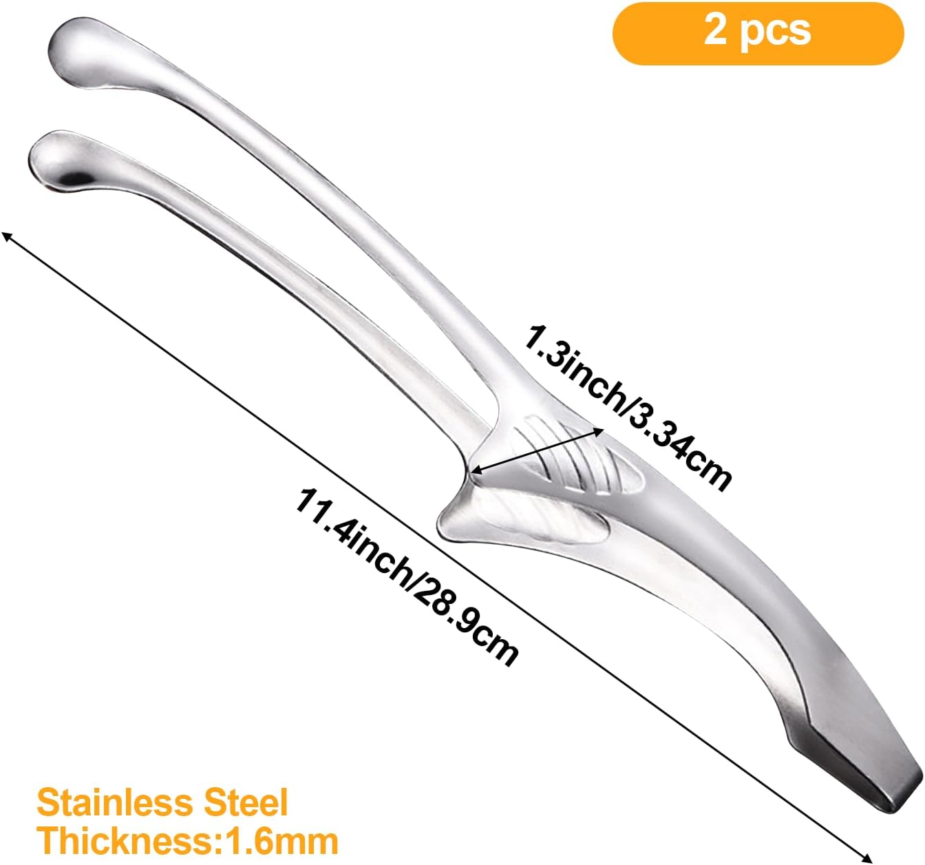 2 Pack Stainless Steel Tongs 29cm Long Handle for BBQ and Kitchen Use Silver V1258-DP02-BOL-124