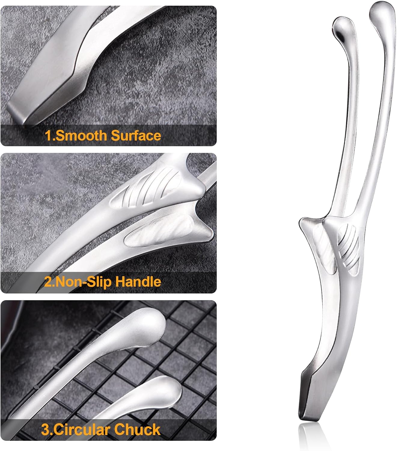 2 Pack Stainless Steel Tongs 29cm Long Handle for BBQ and Kitchen Use Silver V1258-DP02-BOL-124
