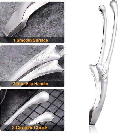 2 Pack Stainless Steel Tongs 29cm Long Handle for BBQ and Kitchen Use Silver V1258-DP02-BOL-124