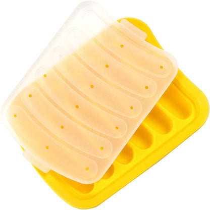 6 Cavity Silicone Hot Dog Mold with Lid Yellow Non-Stick Sausage Maker Baking Tool V1258-DP02-BOL-128