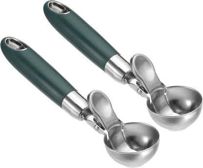 2 Pack Green Ergonomic 304 Stainless Steel Ice Cream Scoop with Trigger V1258-DP02-BOL-129