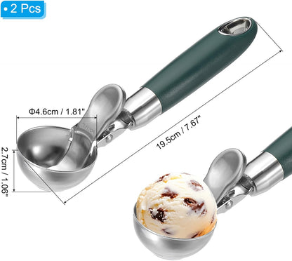 2 Pack Green Ergonomic 304 Stainless Steel Ice Cream Scoop with Trigger V1258-DP02-BOL-129