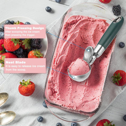 2 Pack Green Ergonomic 304 Stainless Steel Ice Cream Scoop with Trigger V1258-DP02-BOL-129