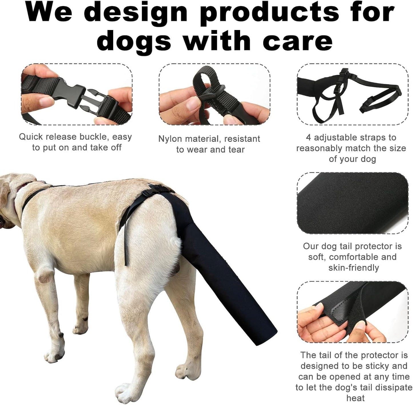 Adjustable Nylon Dog Tail Protector - Black - 1 Piece - Tail Protection V1258-DP02-BOL-139