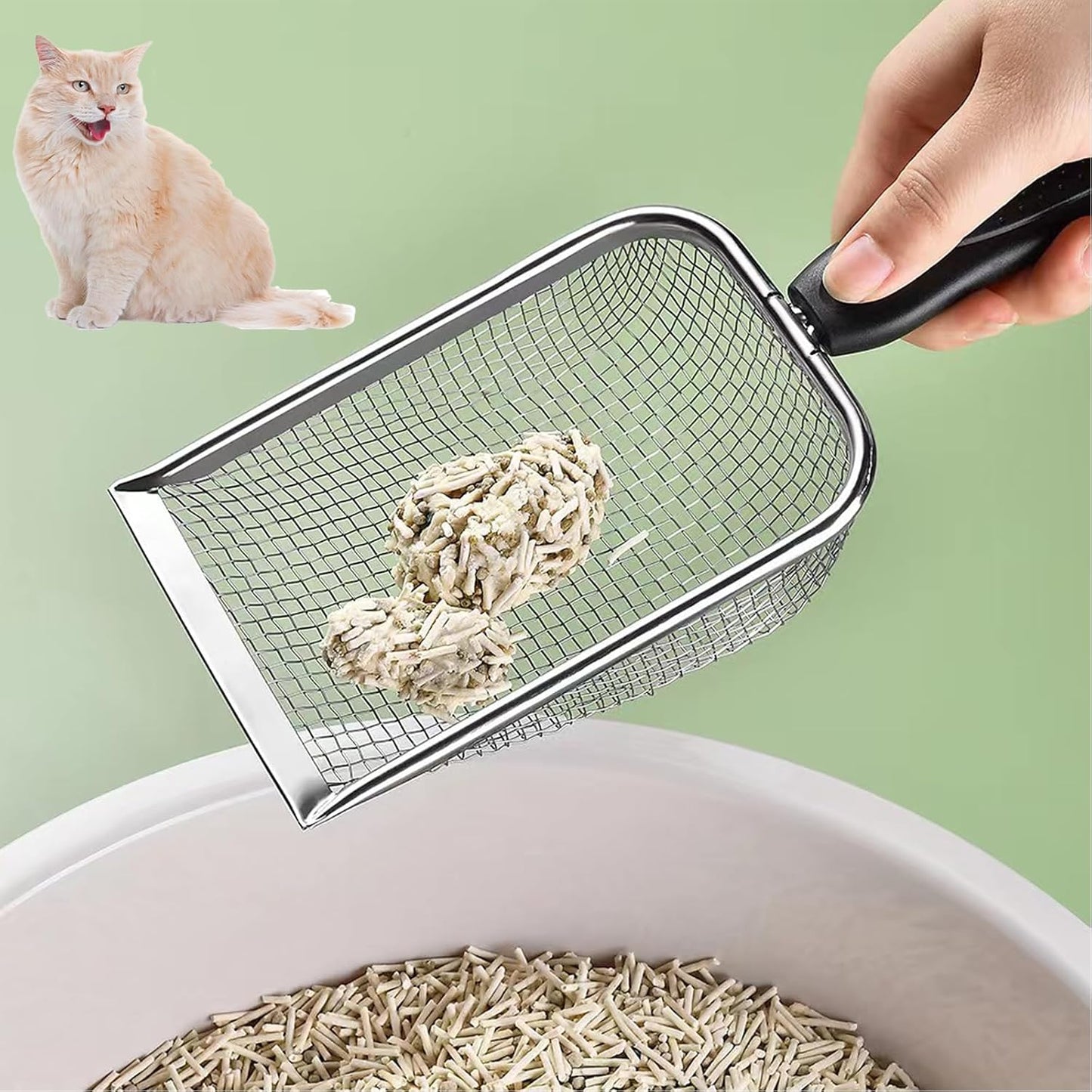 Fine Mesh Filter Deep Litter Scoop with Ergonomic Handle for Cats & Reptiles V1258-DP02-BOL-142