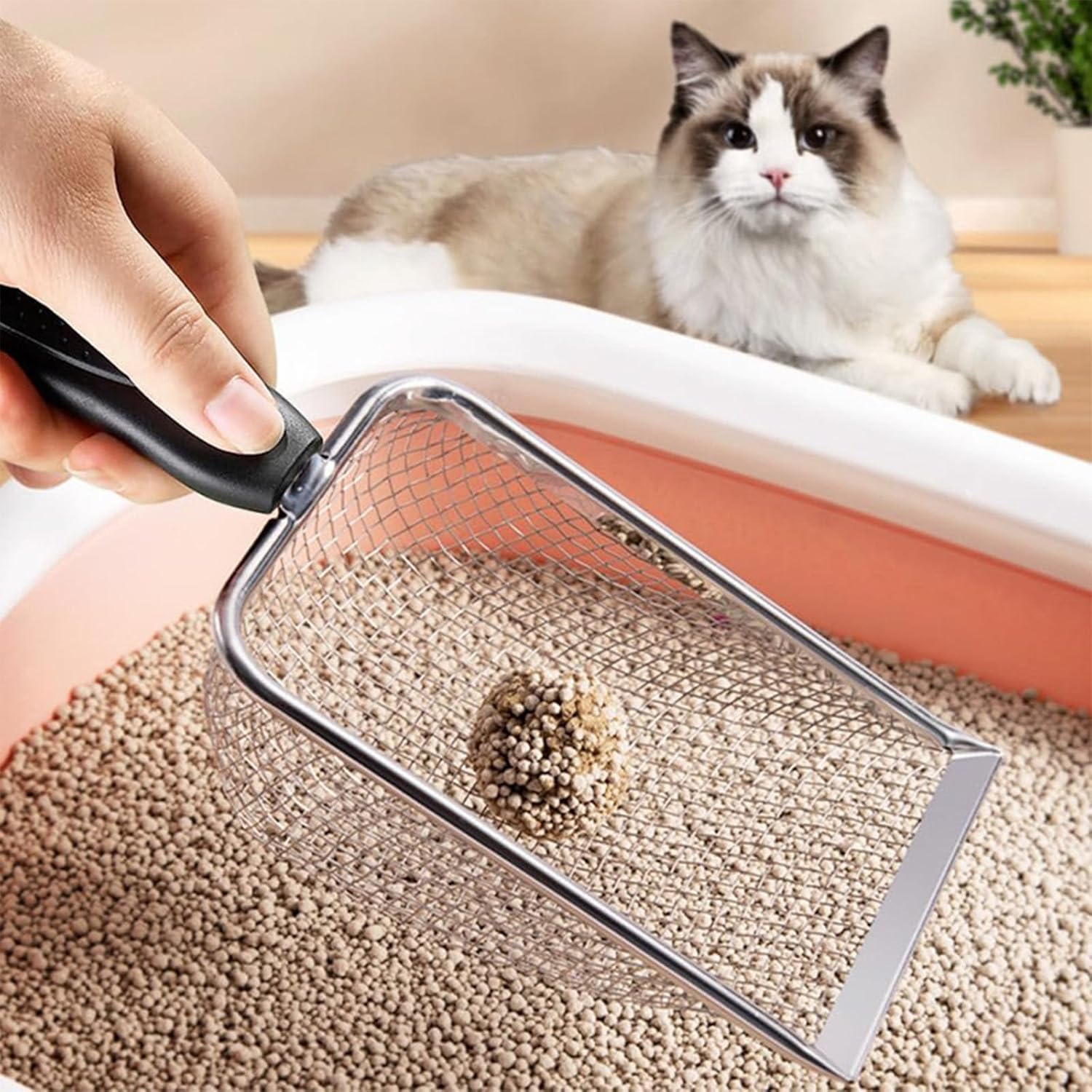 Fine Mesh Filter Deep Litter Scoop with Ergonomic Handle for Cats & Reptiles V1258-DP02-BOL-142
