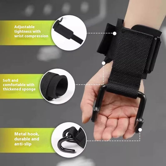 Weight Lifting Wrist Strap Hooks - Black - 1 Pair V1258-DP02-BOL-143