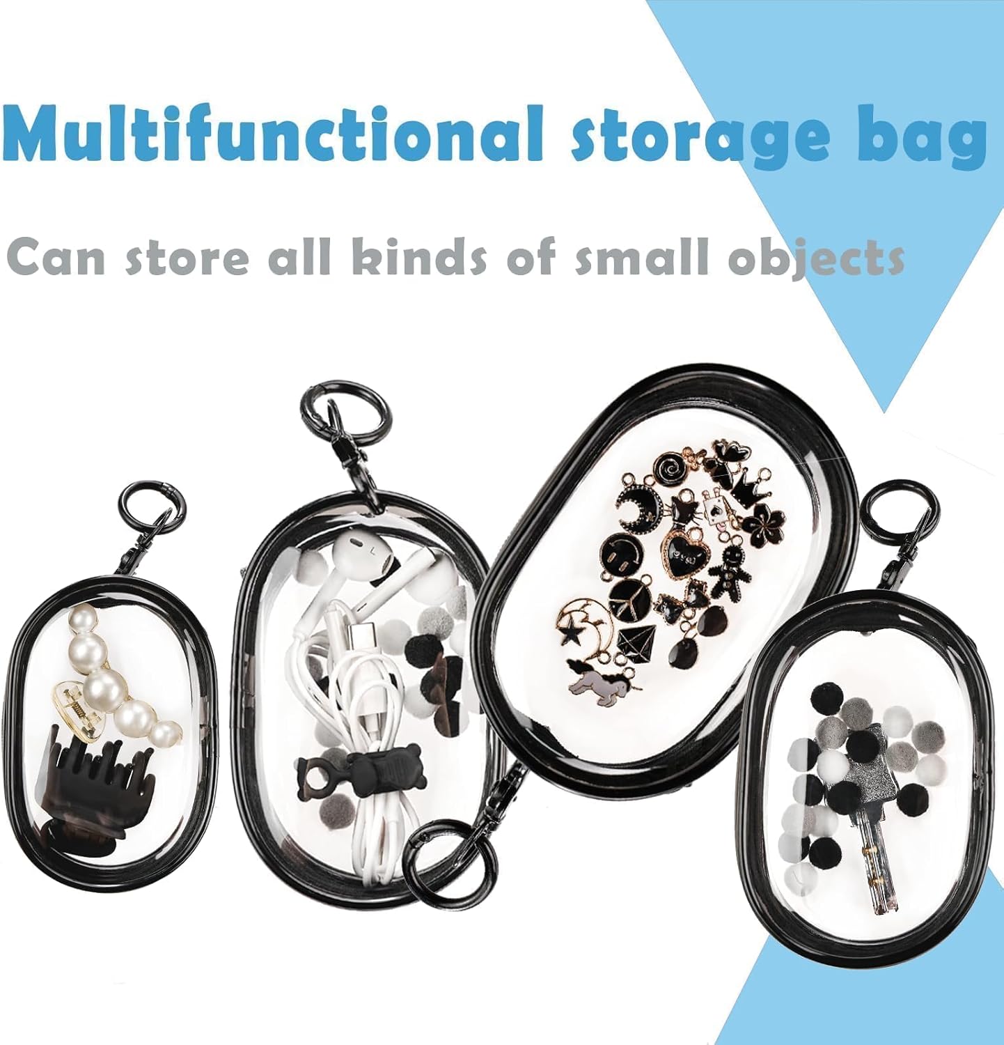 Transparent Zipper Storage Pouch with Keychain - Mini Organizer for Earbuds Cables - Travel Accessory for V1258-DP02-BOL-15