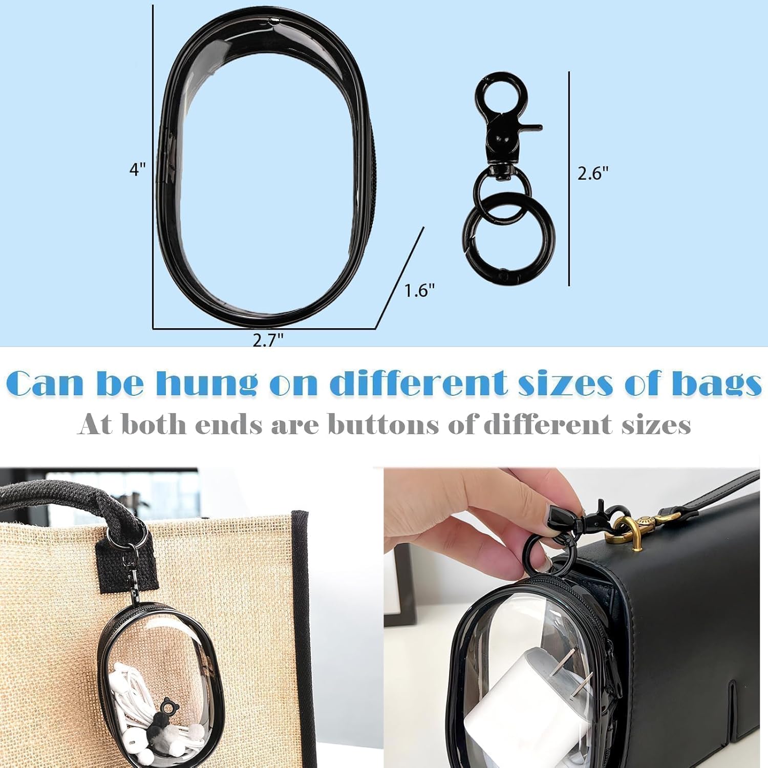 Transparent Zipper Storage Pouch with Keychain - Mini Organizer for Earbuds Cables - Travel Accessory for V1258-DP02-BOL-15