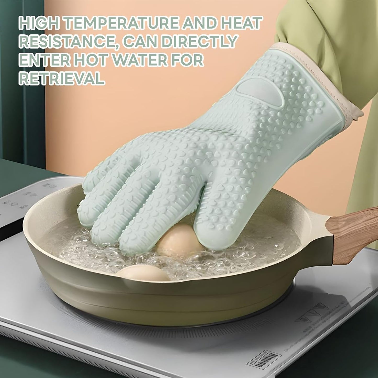 Light Green Heat Resistant Oven Gloves for Baking and Cooking - 1 Pair V1258-DP02-BOL-150