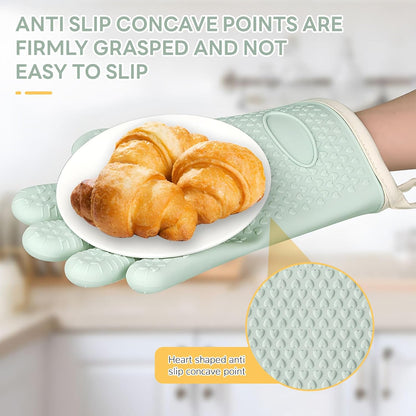 Light Green Heat Resistant Oven Gloves for Baking and Cooking - 1 Pair V1258-DP02-BOL-150