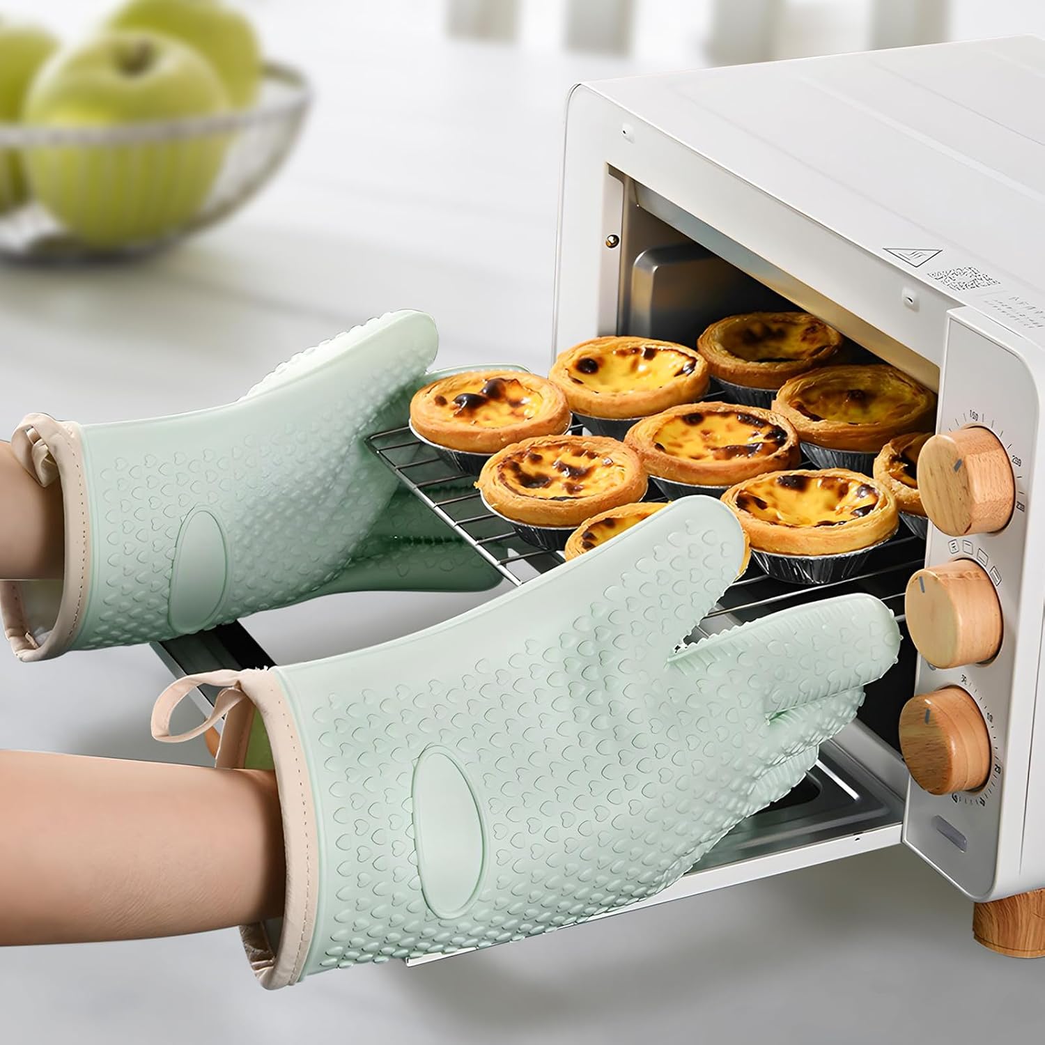 Light Green Heat Resistant Oven Gloves for Baking and Cooking - 1 Pair V1258-DP02-BOL-150