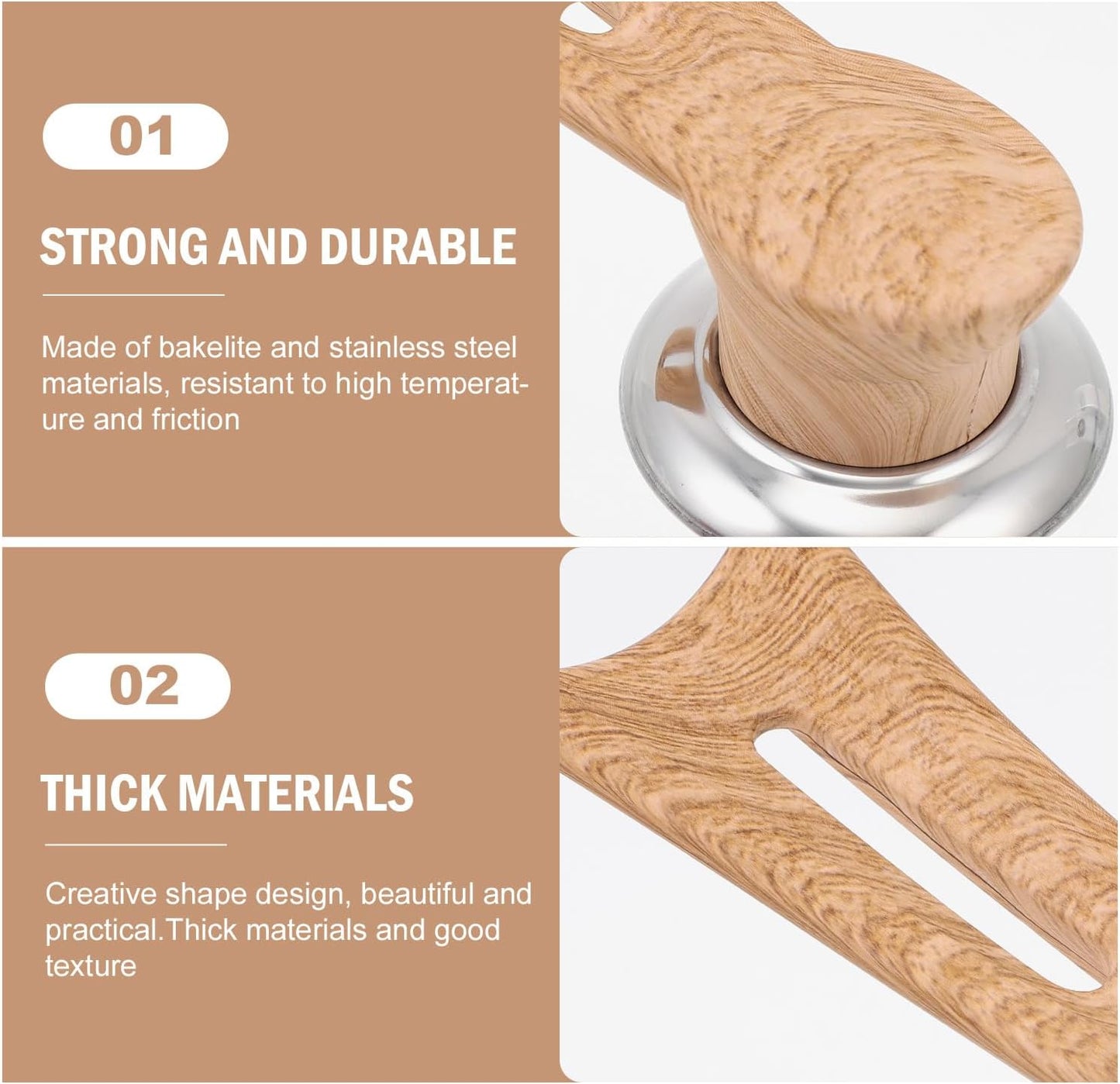 2 Pack Universal Pan Lid Knob Replacement Handle Heat Resistant Wooden & Red V1258-DP02-BOL-155