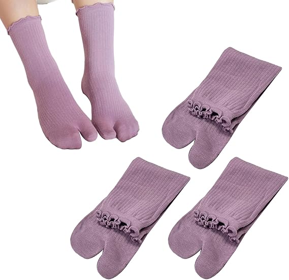 3 Pairs Women's Split Toe Slipper Socks Purple V1258-DP02-BOL-162