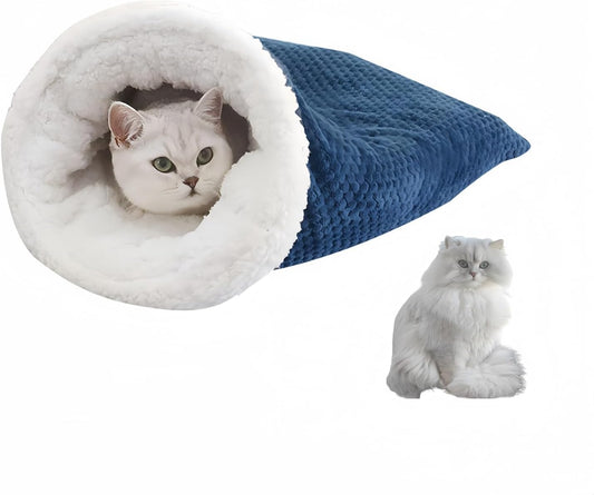 Cat Sleeping Bag Nest - Half-Closed Design - Plush & Fleece - Warm - Navy Blue - 1 Piece V1258-DP02-BOL-165