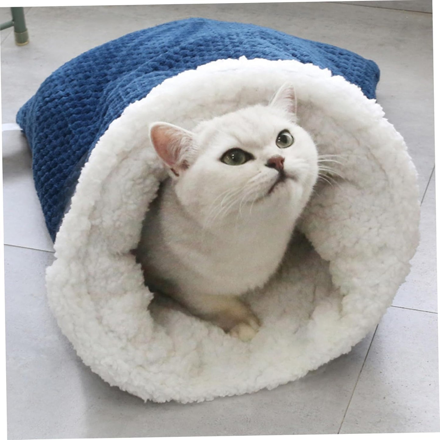 Cat Sleeping Bag Nest - Half-Closed Design - Plush & Fleece - Warm - Navy Blue - 1 Piece V1258-DP02-BOL-165