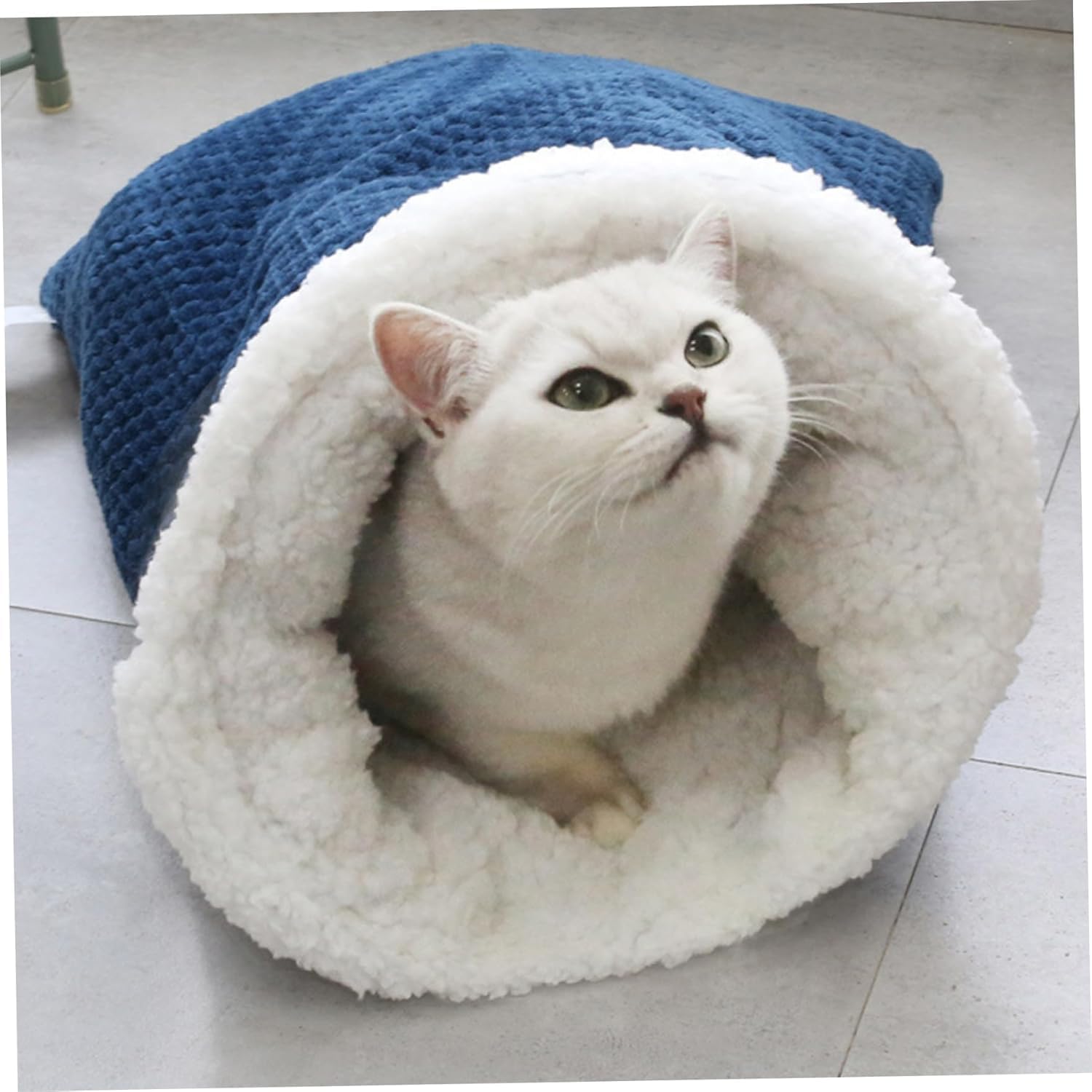 Cat Sleeping Bag Nest - Half-Closed Design - Plush & Fleece - Warm - Navy Blue - 1 Piece V1258-DP02-BOL-165