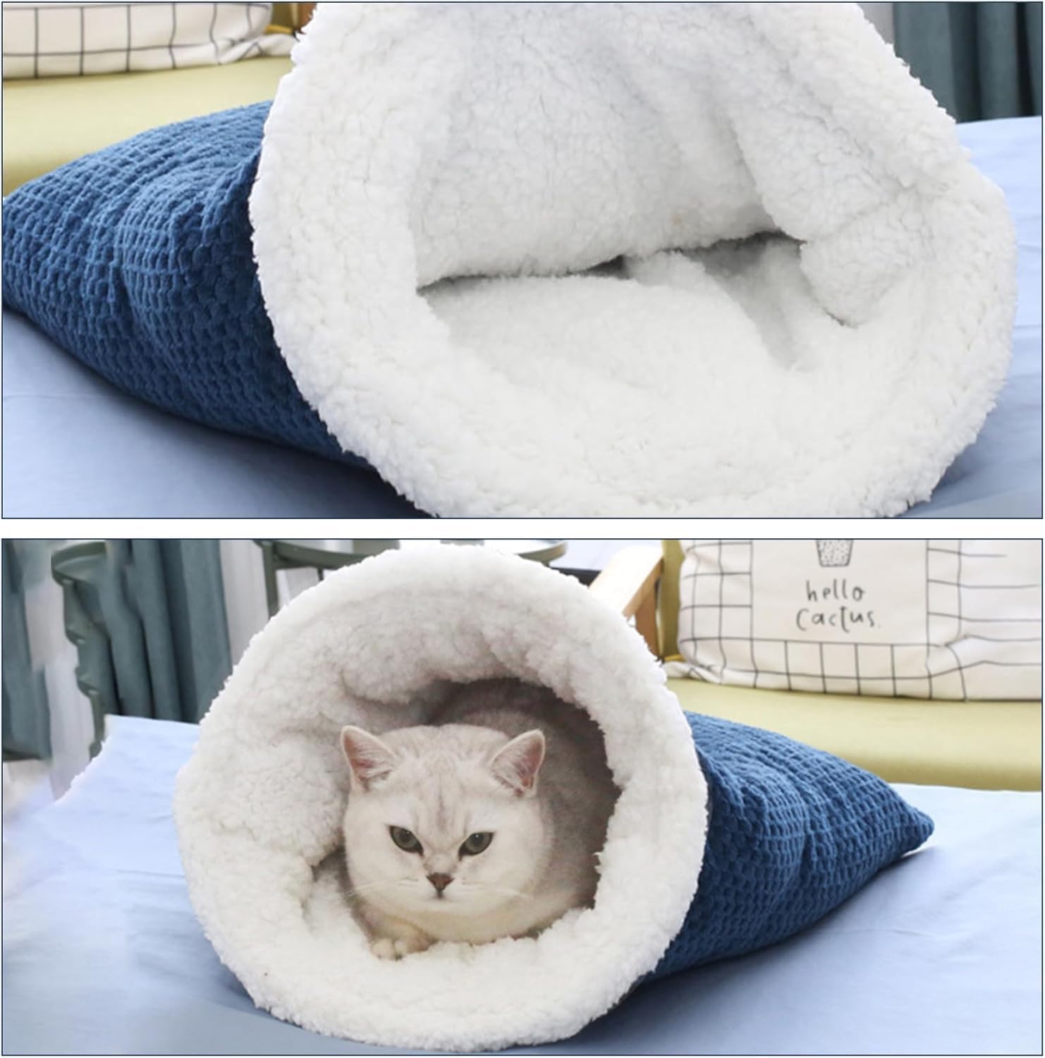 Cat Sleeping Bag Nest - Half-Closed Design - Plush & Fleece - Warm - Navy Blue - 1 Piece V1258-DP02-BOL-165