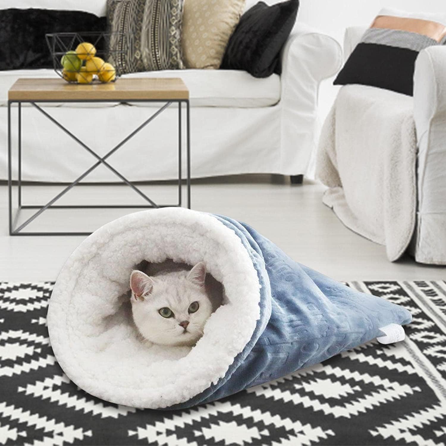 Cat Sleeping Bag Nest - Half-Closed Design - Plush & Fleece - Warm - Navy Blue - 1 Piece V1258-DP02-BOL-165
