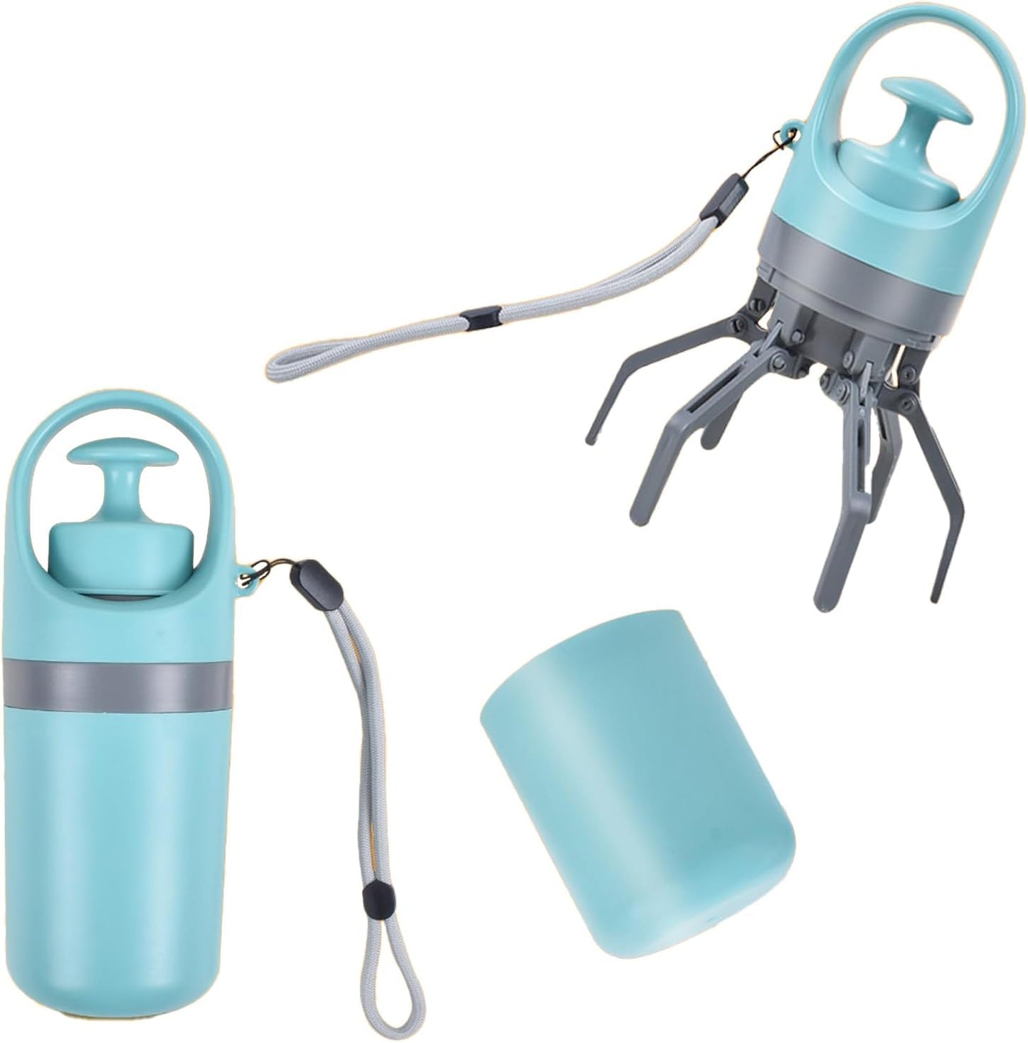 Portable 6-Claw Dog Poop Scooper with Built-in Bag Dispenser - Blue V1258-DP02-BOL-169