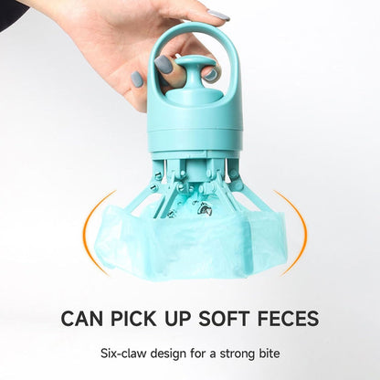 Portable 6-Claw Dog Poop Scooper with Built-in Bag Dispenser - Blue V1258-DP02-BOL-169