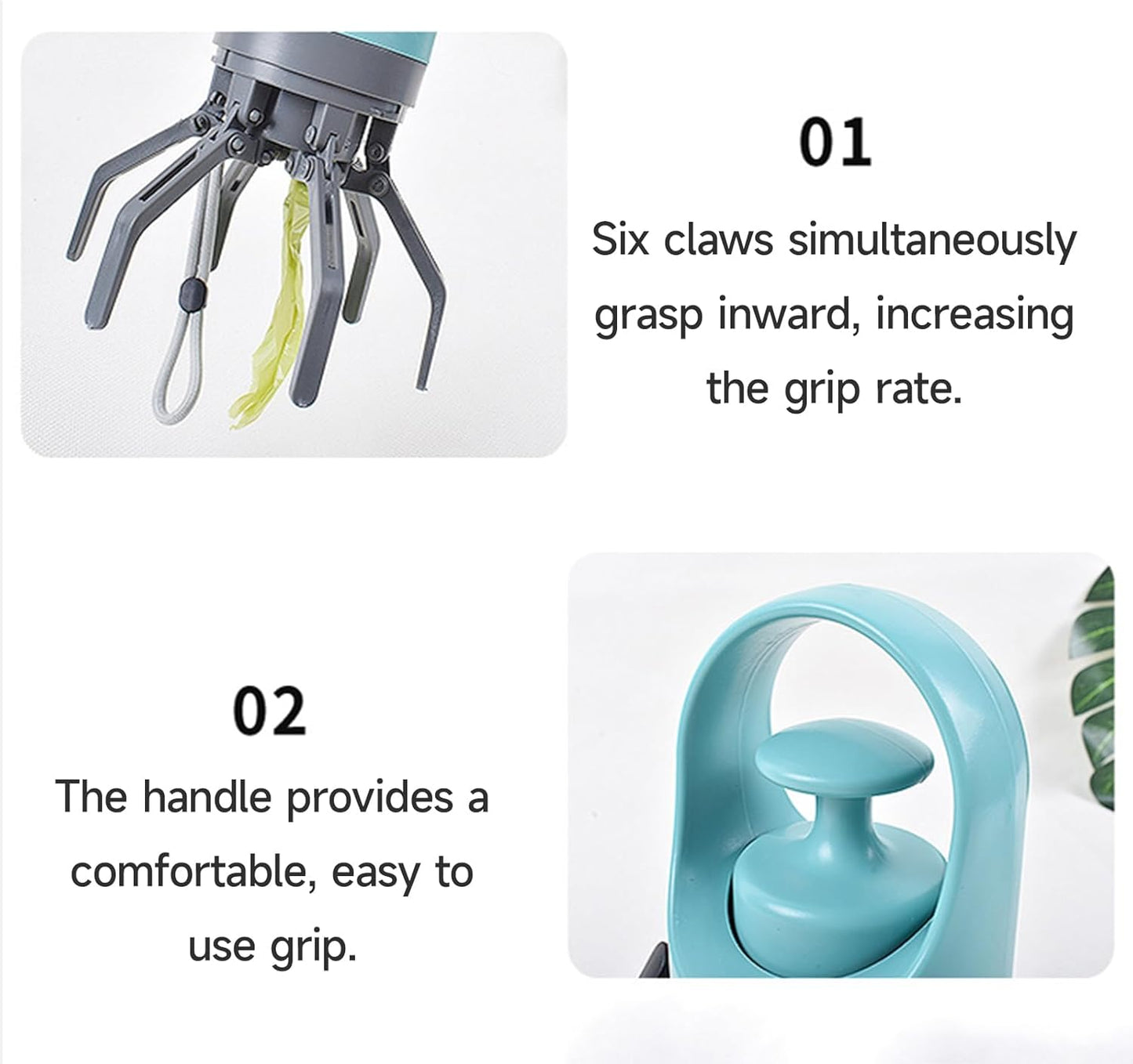 Portable 6-Claw Dog Poop Scooper with Built-in Bag Dispenser - Blue V1258-DP02-BOL-169