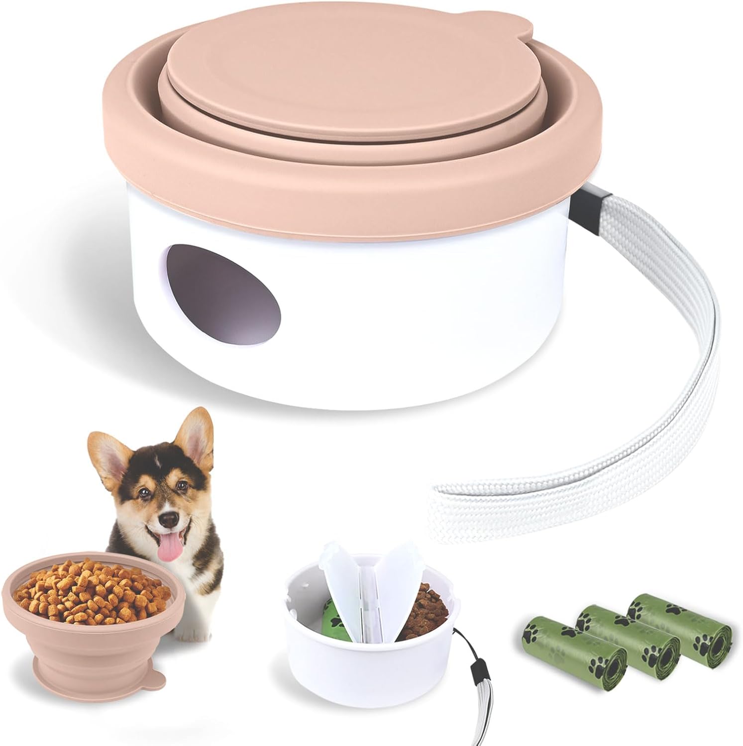 Collapsible Dog Bowl for Travel Double Feeder and Water Bowl with Lid and Carrying Strap V1258-DP02-BOL-174