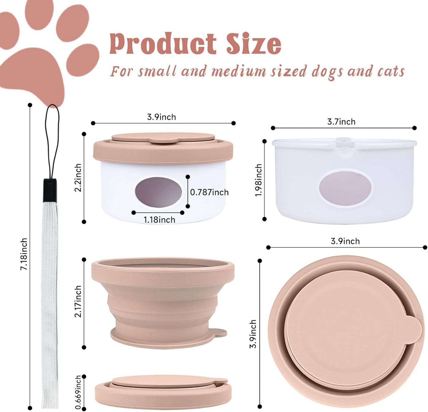 Collapsible Dog Bowl for Travel Double Feeder and Water Bowl with Lid and Carrying Strap V1258-DP02-BOL-174