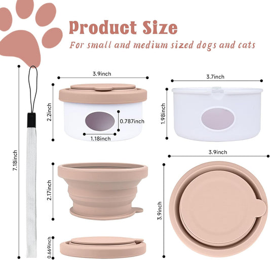 Collapsible Dog Bowl for Travel Double Feeder and Water Bowl with Lid and Carrying Strap V1258-DP02-BOL-174